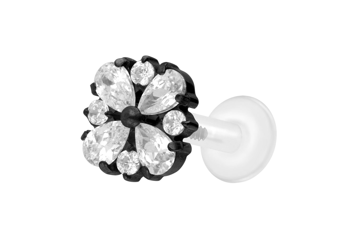PTFE Labret Piercing mit Innengewinde + Titan-Aufsatz KRISTALLORNAMENT
